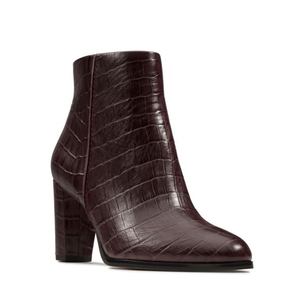 Clarks Womens Kaylin Fern Ankle Boots Burgundy | UK-7291536